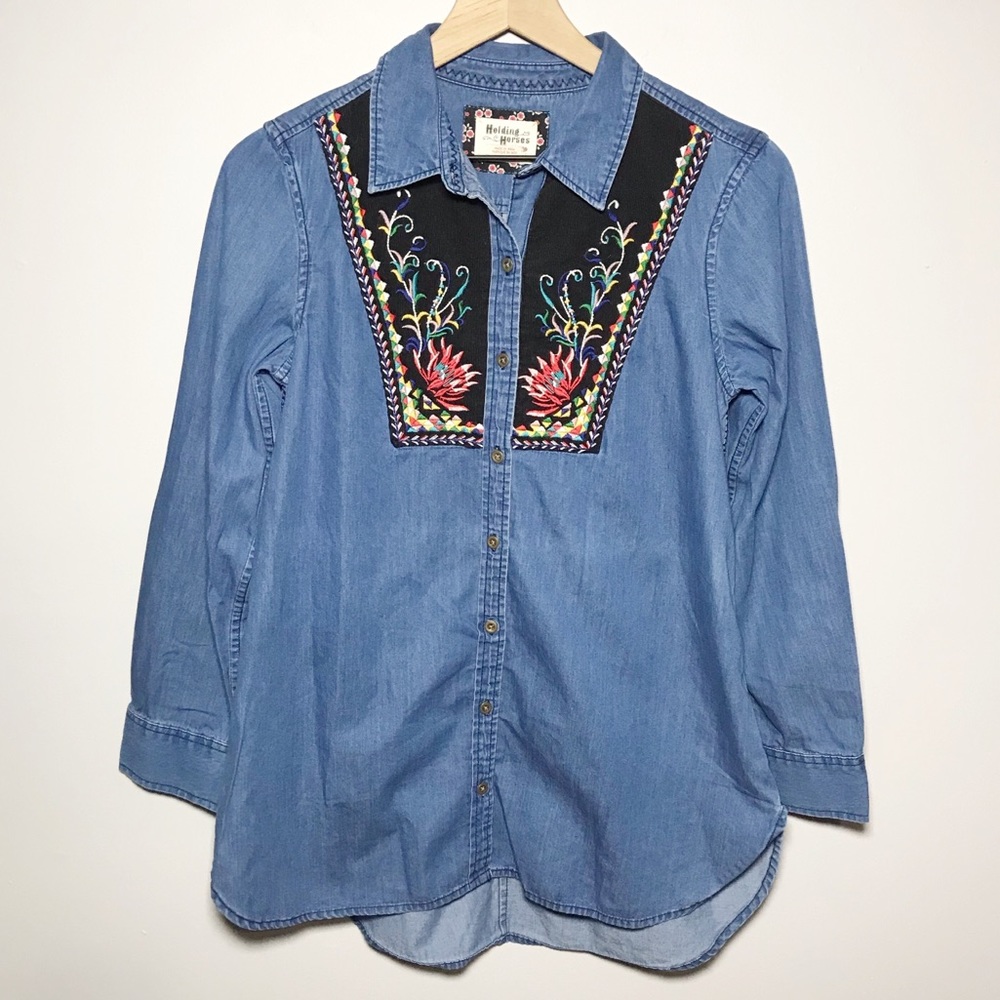 Anthro Holding Horses Sz 6 Murelet Chambray Tunic